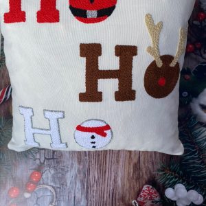 Yılbaşı Ho Ho Ho Noel Baba Örme Desenli Modern Yastık